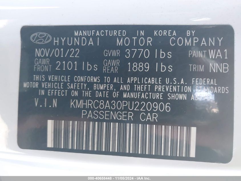 2023 Hyundai Venue Limited VIN: KMHRC8A30PU220906 Lot: 40658448