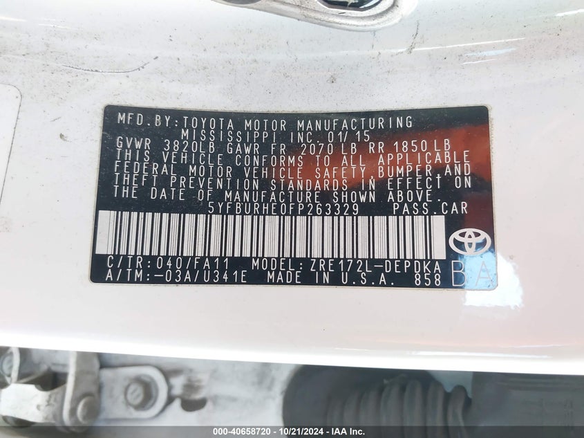 2015 TOYOTA COROLLA L - 5YFBURHE0FP263329