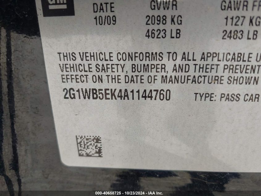 2010 CHEVROLET IMPALA VIN: 2G1WB5EK4A1144760