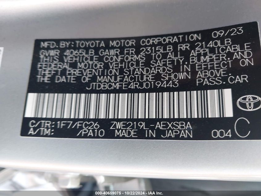 2024 TOYOTA COROLLA HYBRID SE - JTDBCMFE4RJ019443