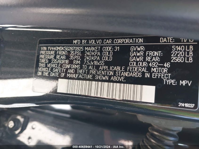 VIN YV440MDK5G2870925 2016 Volvo XC60, T5 Drive-E P... no.9