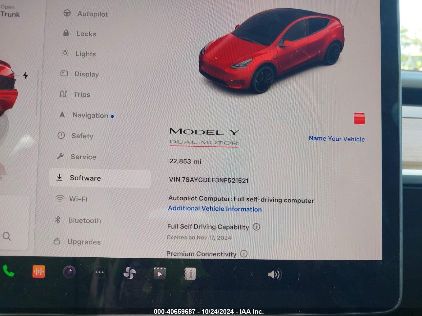 2022 Tesla Model Y Performance Dual Motor All-Wheel Drive VIN: 7SAYGDEF3NF521521 Lot: 40659687