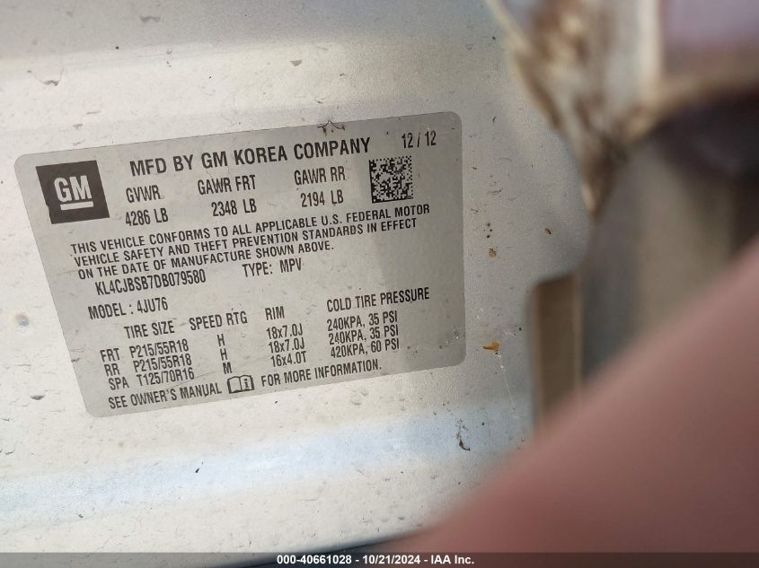 2013 Buick Encore Convenience VIN: KL4CJBSB7DB079580 Lot: 40661028