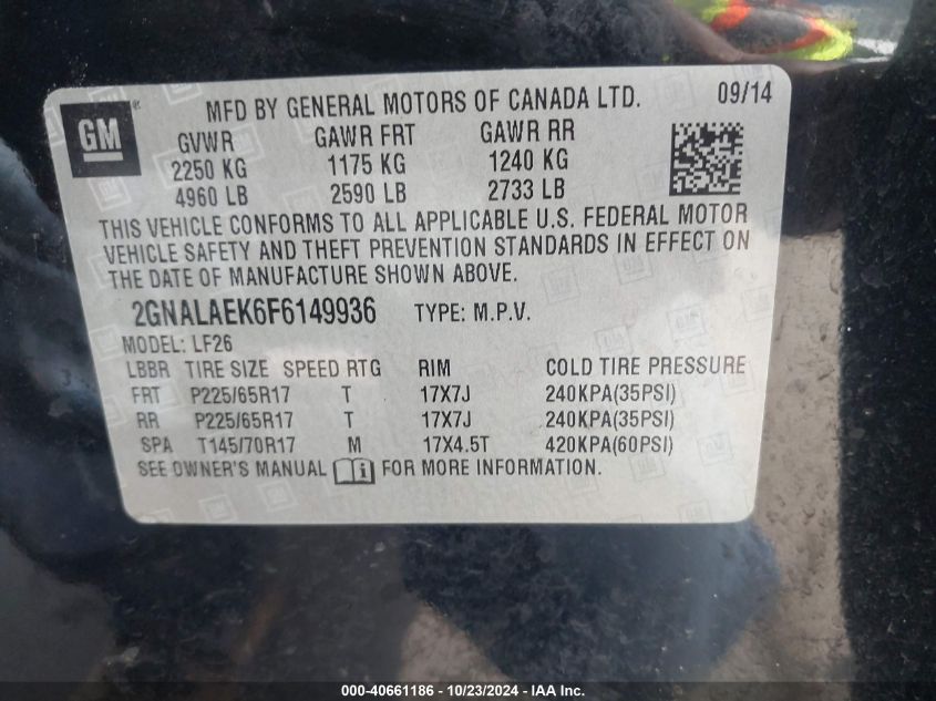 2015 Chevrolet Equinox Ls VIN: 2GNALAEK6F6149936 Lot: 40661186