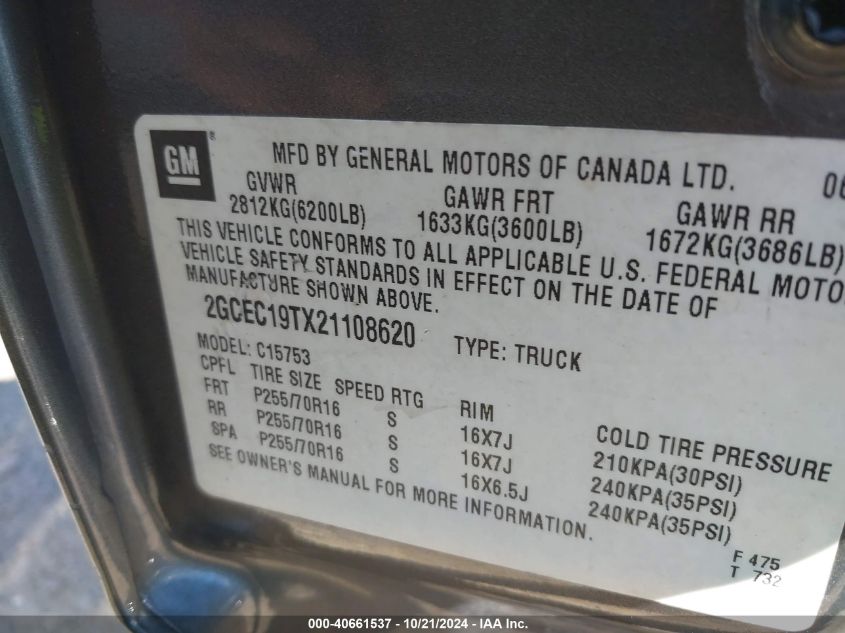 2002 Chevrolet Silverado 1500 Ls VIN: 2GCEC19TX21108620 Lot: 40661537