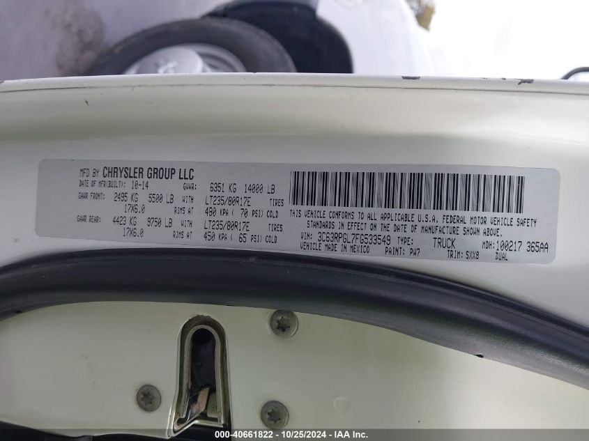 2015 Ram 3500 Tradesman VIN: 3C63RPGL7FG533549 Lot: 40661822