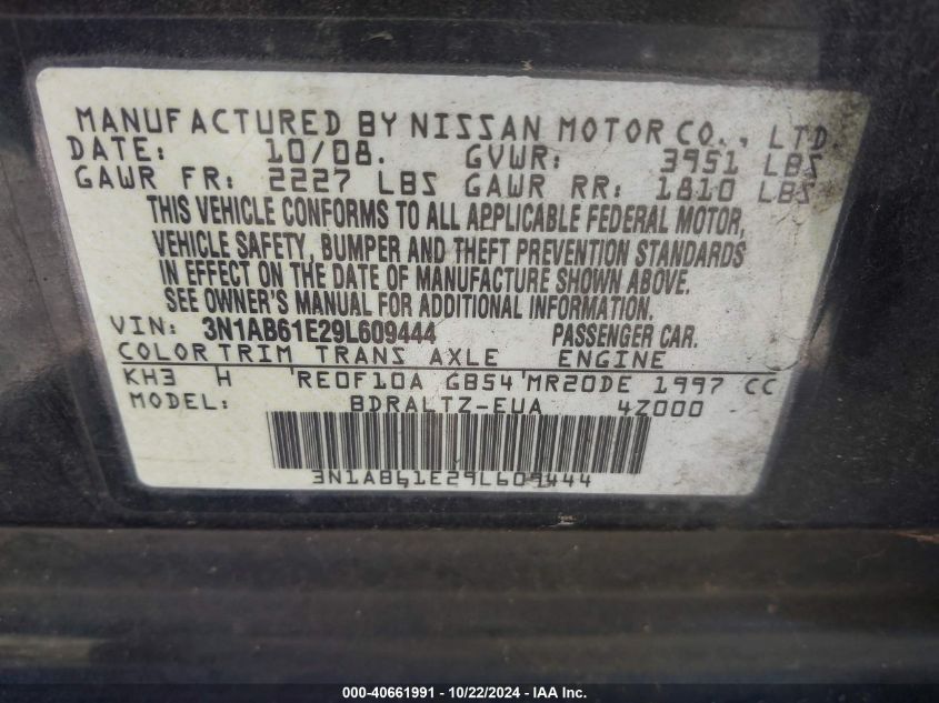 2009 Nissan Sentra 2.0S VIN: 3N1AB61E29L609444 Lot: 40661991