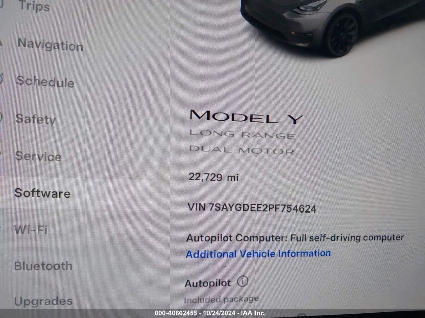 2023 Tesla Model Y Awd/Long Range Dual Motor All-Wheel Drive VIN: 7SAYGDEE2PF754624 Lot: 40662455