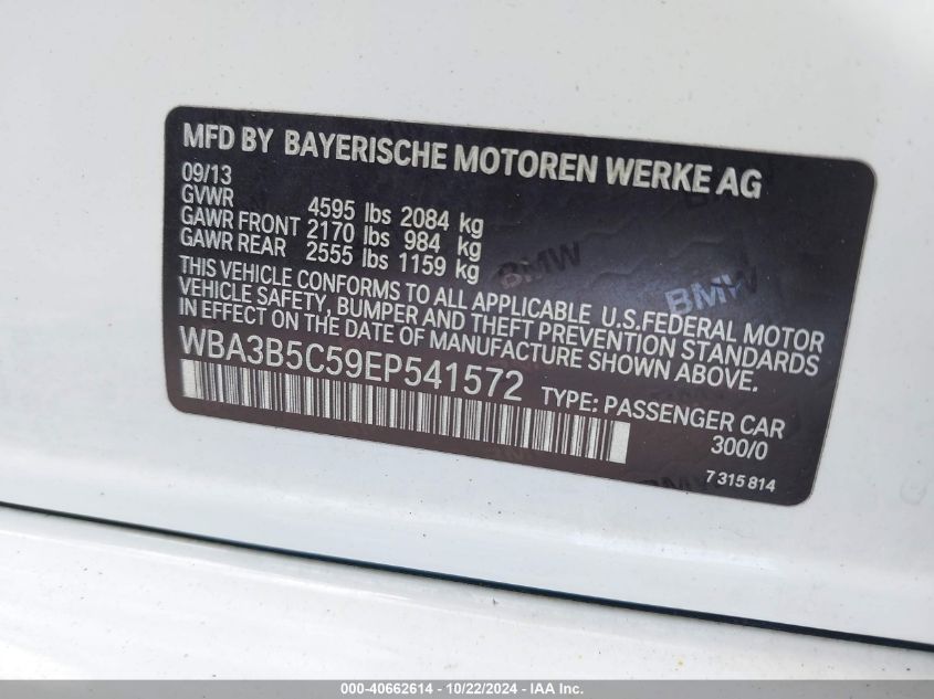 VIN WBA3B5C59EP541572 2014 BMW 328I no.9