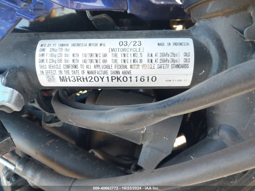 2023 Yamaha Mt-03 VIN: MH3RH20Y1PK011610 Lot: 40662772