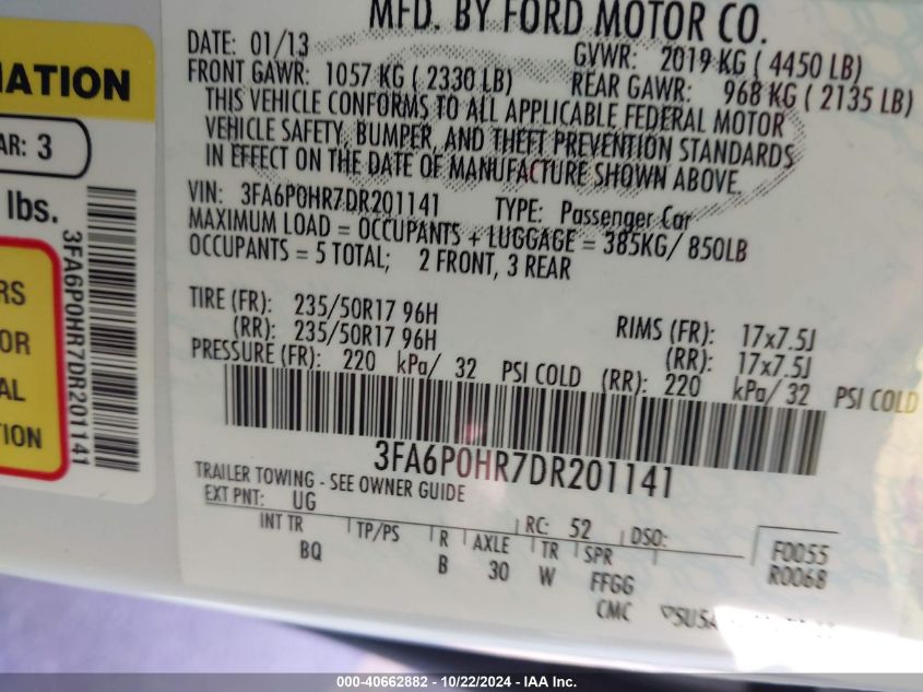 2013 FORD FUSION SE - 3FA6P0HR7DR201141