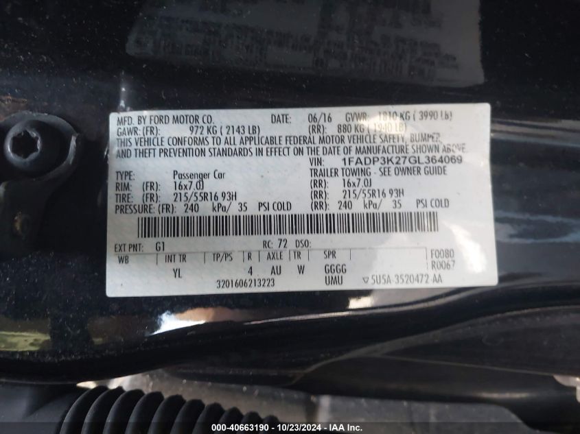 2016 FORD FOCUS SE - 1FADP3K27GL364069