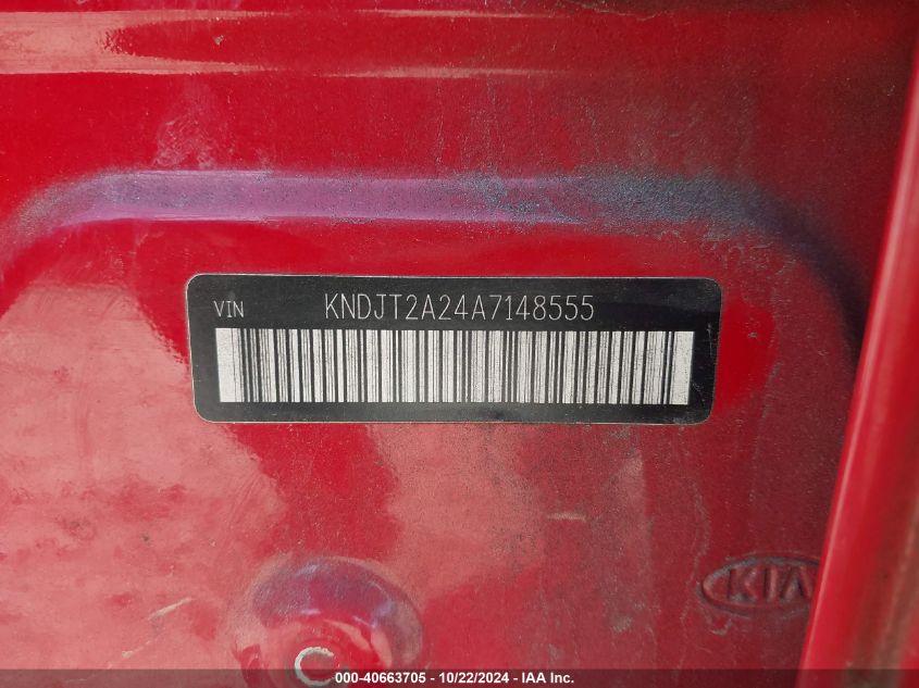 2010 Kia Soul + VIN: KNDJT2A24A7148555 Lot: 40663705