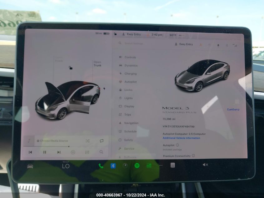 2019 TESLA MODEL 3 LONG RANGE/MID RANGE/STANDARD RANGE/STANDARD RANGE PLUS - 5YJ3E1EAXKF484799