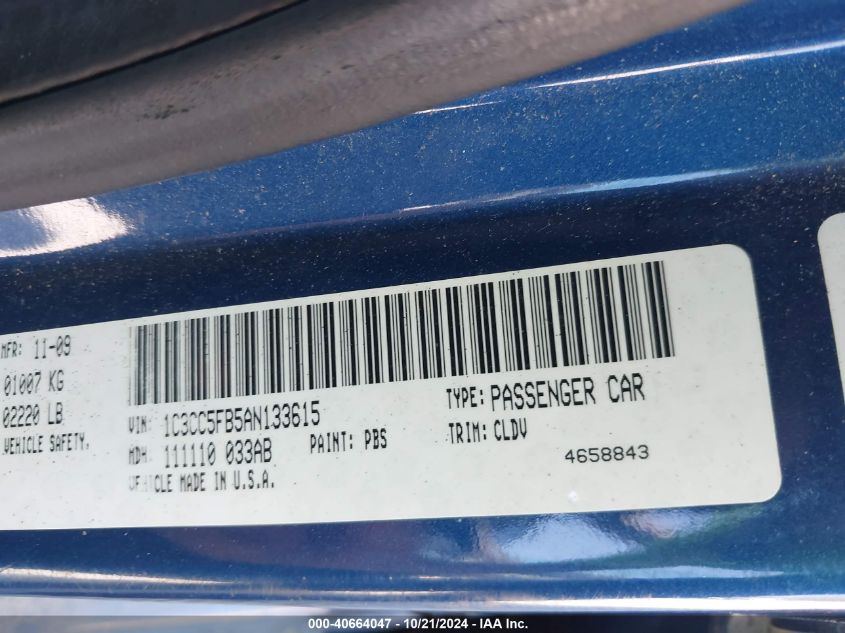 2010 Chrysler Sebring Limited VIN: 1C3CC5FB5AN133615 Lot: 40664047