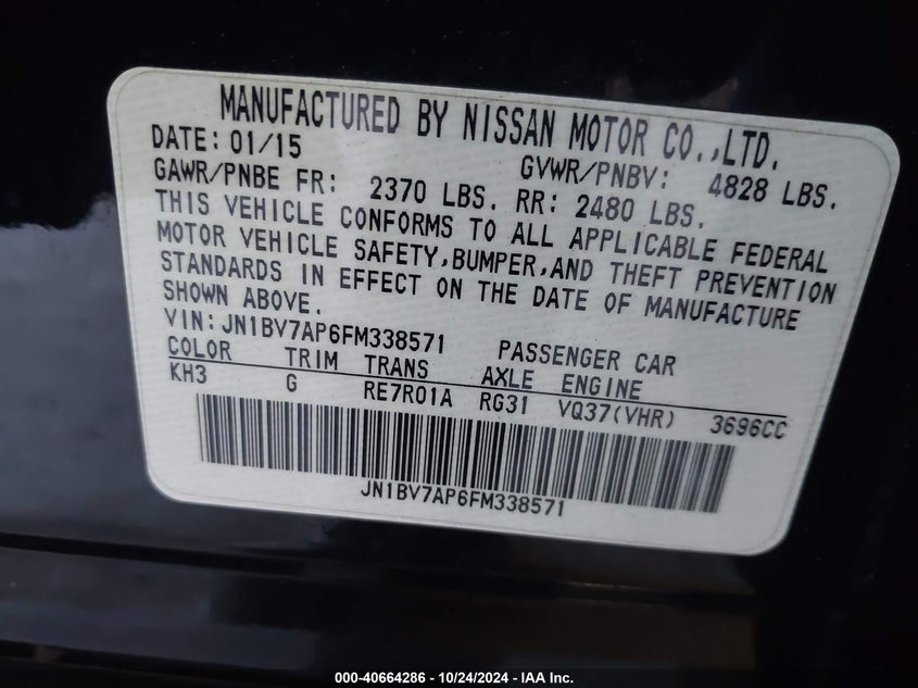 2015 INFINITI Q50 VIN: JN1BV7AP6FM338571