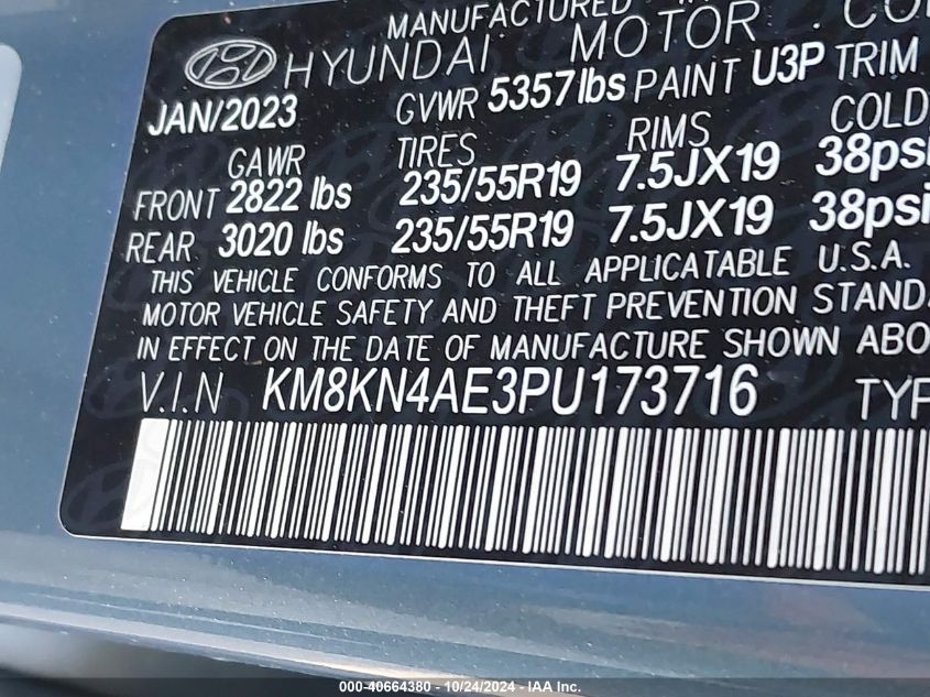 2023 Hyundai Ioniq 5 Sel VIN: KM8KN4AE3PU173716 Lot: 40664380