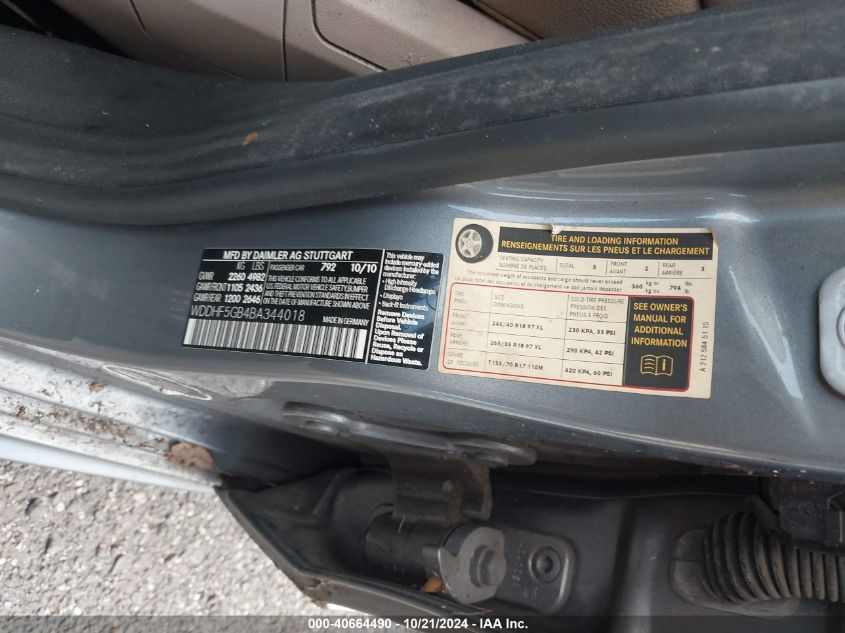 2011 Mercedes-Benz E 350 VIN: WDDHF5GB4BA344018 Lot: 40664490