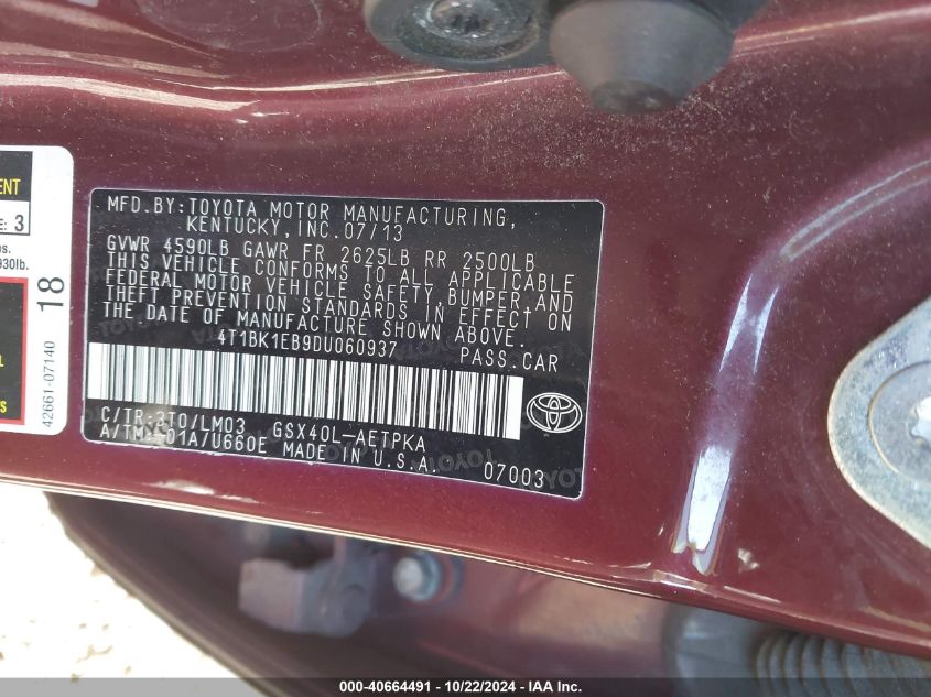 2013 TOYOTA AVALON LIMITED - 4T1BK1EB9DU060937