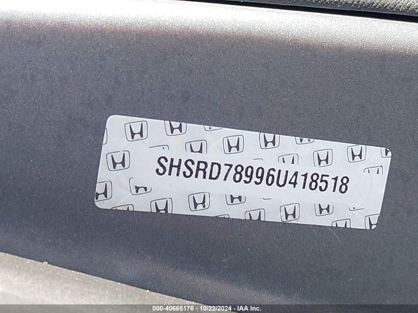 2006 Honda Cr-V Se VIN: SHSRD78996U418518 Lot: 40665176