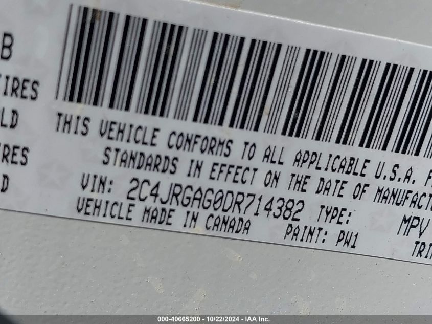 2013 Ram Cargo Tradesman VIN: 2C4JRGAG0DR714382 Lot: 40665200