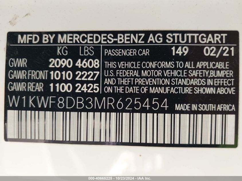 2021 MERCEDES-BENZ C 300 SEDAN - W1KWF8DB3MR625454