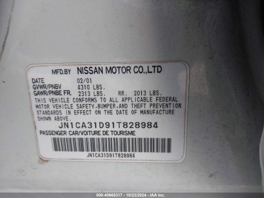 2001 Nissan Maxima Gle VIN: JN1CA31D91T828984 Lot: 40665317