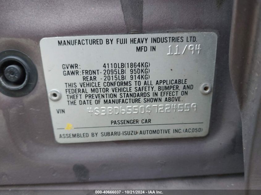 1995 Subaru Legacy Ls/Lsi VIN: 4S3BD6550S7224559 Lot: 40666037