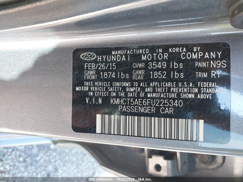 VIN KMHCT5AE6FU225340 2015 Hyundai Accent, GS no.9