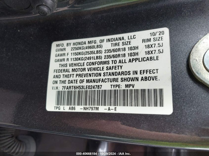 2020 HONDA CR-V HYBRID EX - 7FART6H53LE024787