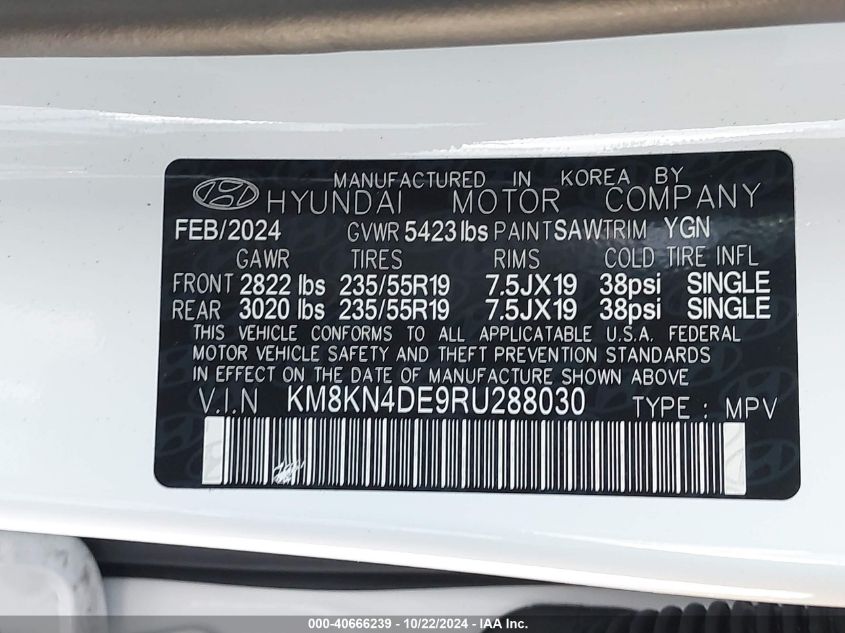 2024 Hyundai Ioniq 5 Sel VIN: KM8KN4DE9RU288030 Lot: 40666239