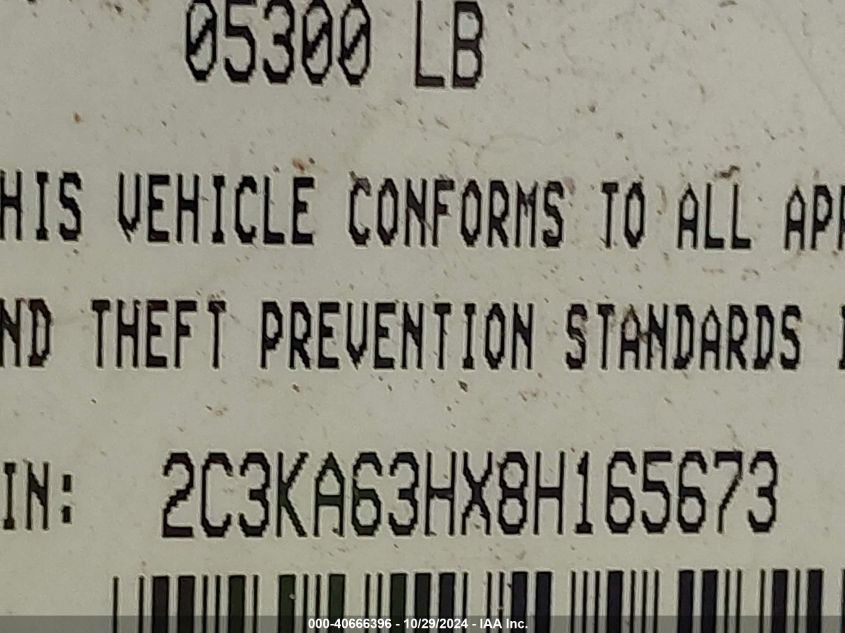 2008 Chrysler 300C Hemi VIN: 2C3KA63HX8H165673 Lot: 40666396