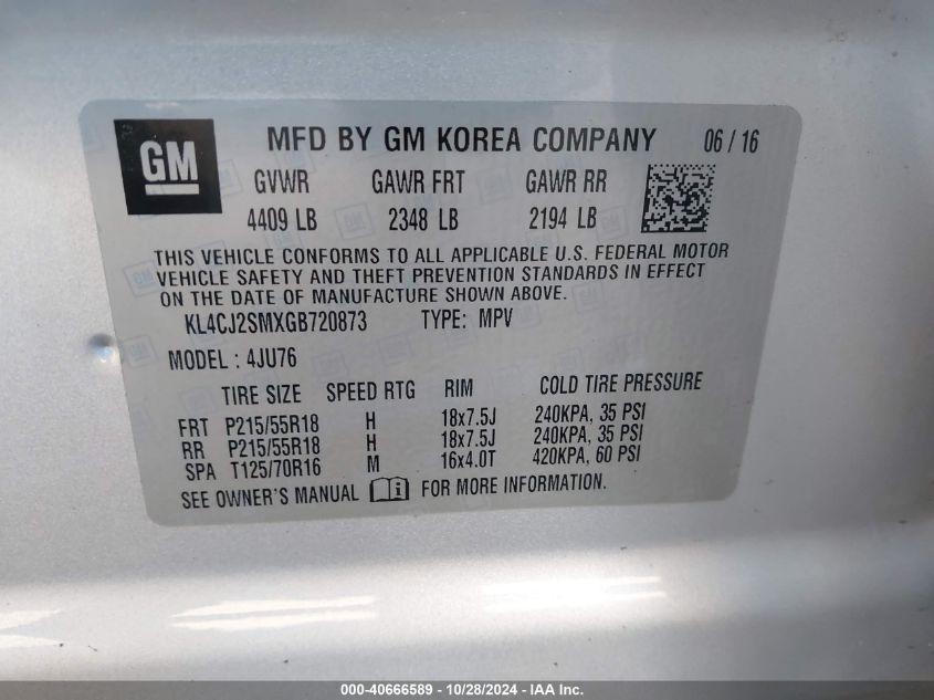 VIN KL4CJ2SMXGB720873 2016 BUICK ENCORE no.9