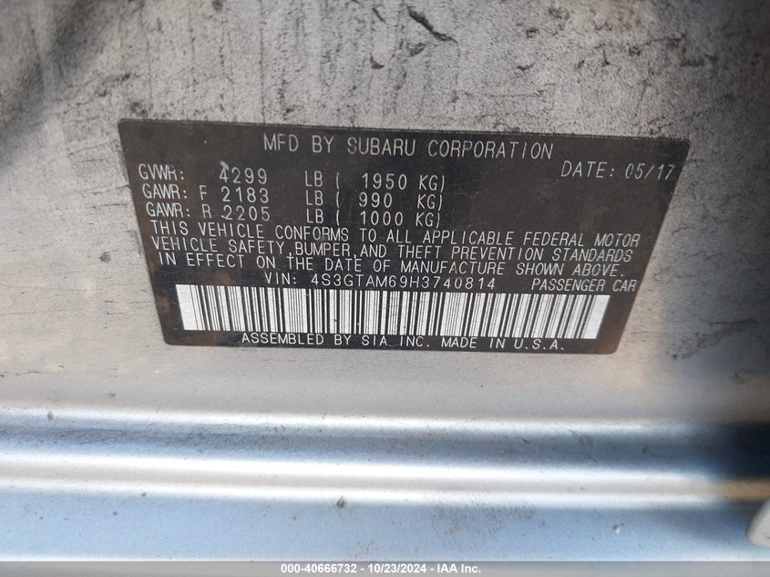 2017 Subaru Impreza 2.0I Sport VIN: 4S3GTAM69H3740814 Lot: 40666732