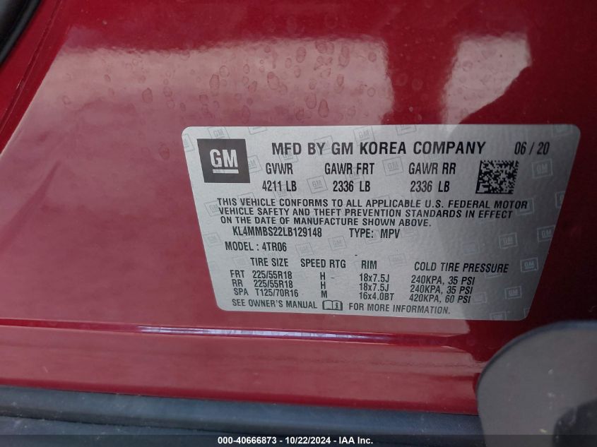 2020 Buick Encore Gx Fwd Preferred VIN: KL4MMBS22LB129148 Lot: 40666873