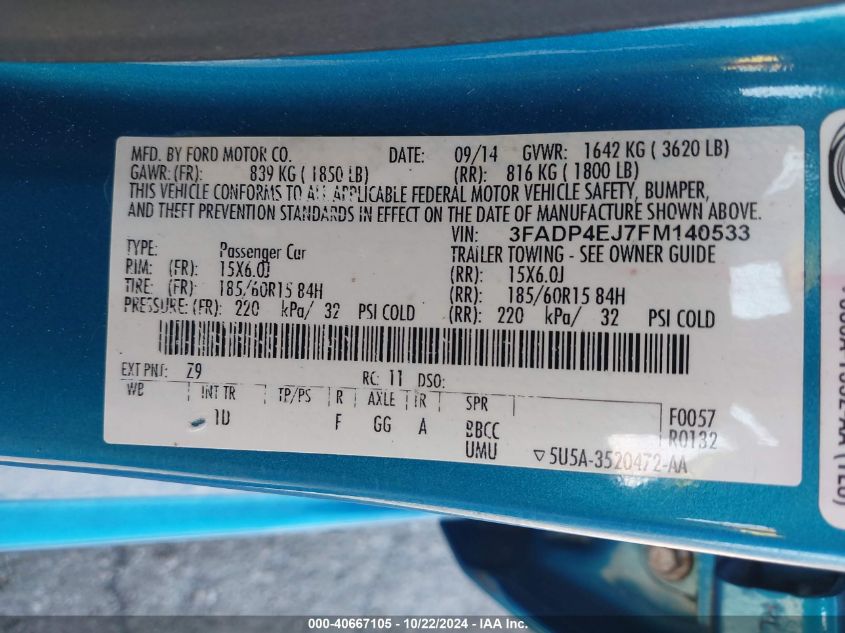 2015 FORD FIESTA SE - 3FADP4EJ7FM140533