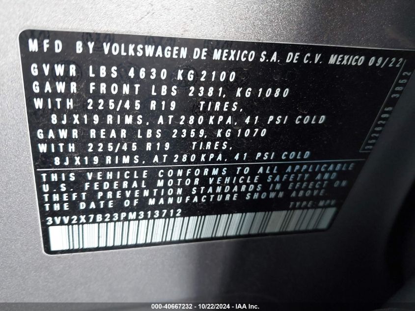 2023 VOLKSWAGEN TAOS 1.5T SEL - 3VV2X7B23PM313712