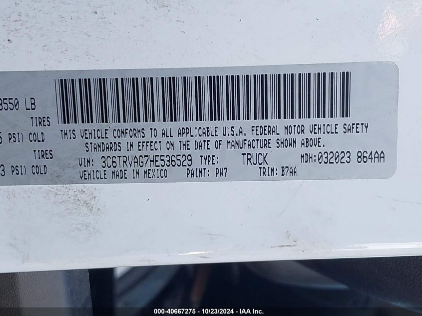 2017 RAM PROMASTER 1500 LOW ROOF 136 WB - 3C6TRVAG7HE536529