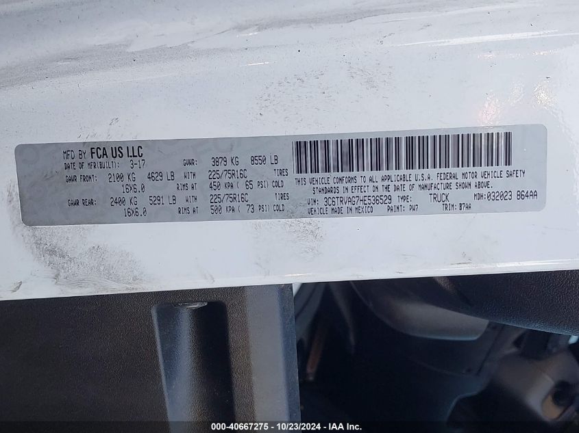 2017 RAM PROMASTER 1500 LOW ROOF 136 WB - 3C6TRVAG7HE536529