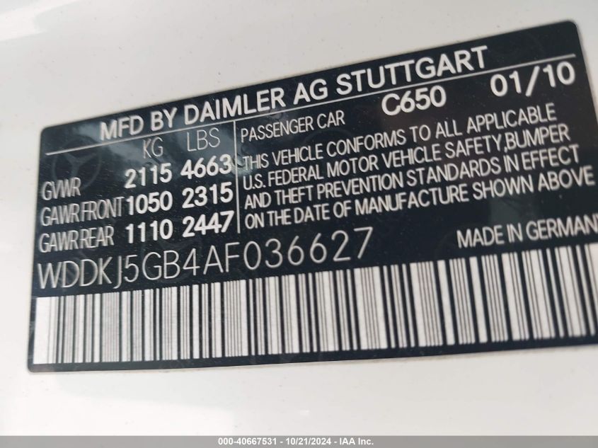 2010 MERCEDES-BENZ E 350 VIN: WDDKJ5GB4AF036627
