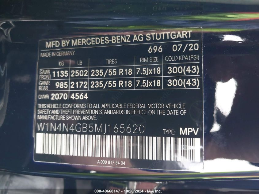 2021 Mercedes-Benz Gla 250 VIN: W1N4N4GB5MJ165620 Lot: 40668147