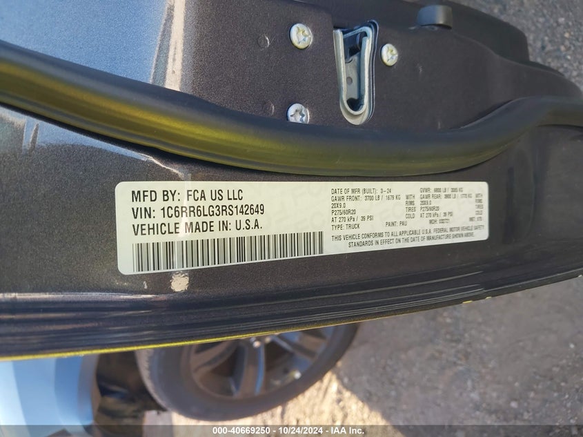 2024 Ram 1500 Classic Warlock 4X2 5'7 Box VIN: 1C6RR6LG3RS142649 Lot: 40669250