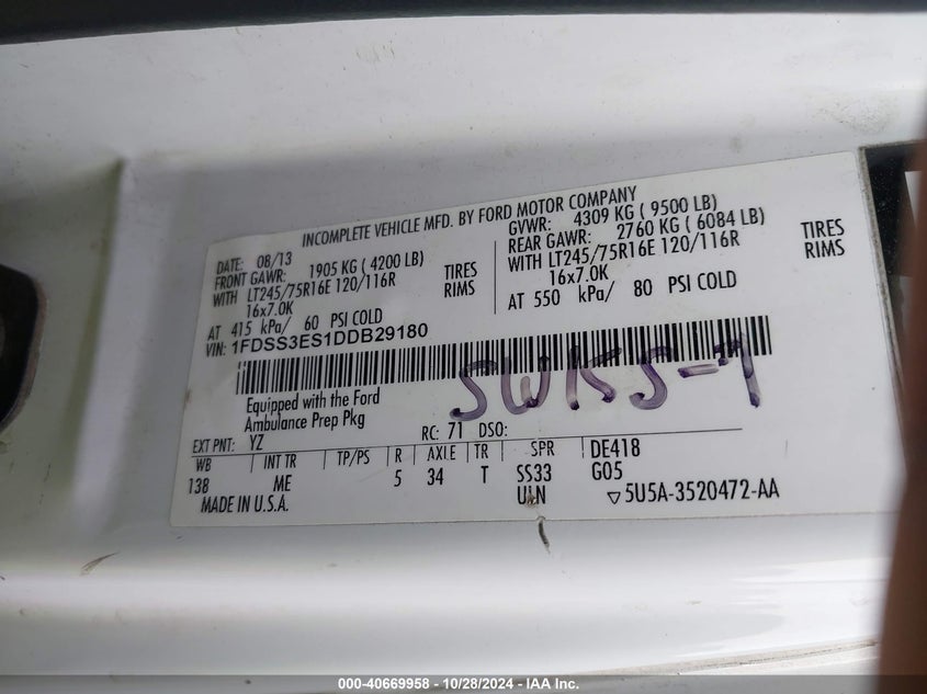 2013 FORD E-350 SUPER DUTY COMMERCIAL - 1FDSS3ES1DDB29180