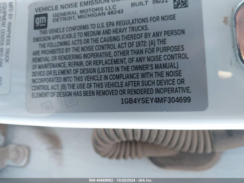 2021 Chevrolet Silverado 3500Hd Chassis Work Truck VIN: 1GB4YSEY4MF304699 Lot: 40669982