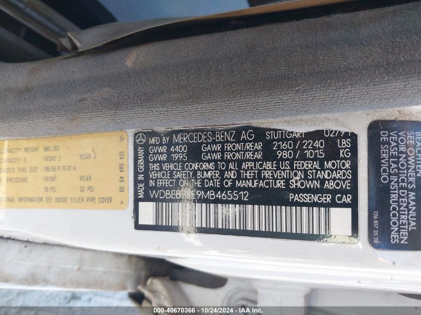 1991 Mercedes-Benz 300 D VIN: WDBEB28E9MB465512 Lot: 40670366