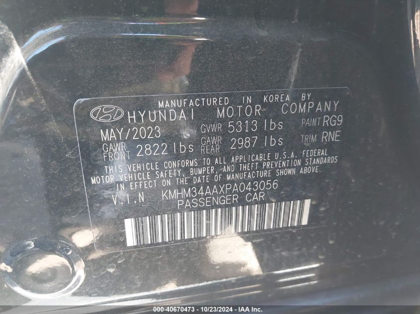 2023 Hyundai Ioniq 6 Sel VIN: KMHM34AAXPA043056 Lot: 40670473