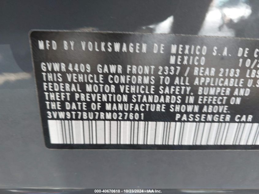 VIN 3VW9T7BU7RM027601 2024 Volkswagen Jetta, GLI 40... no.9