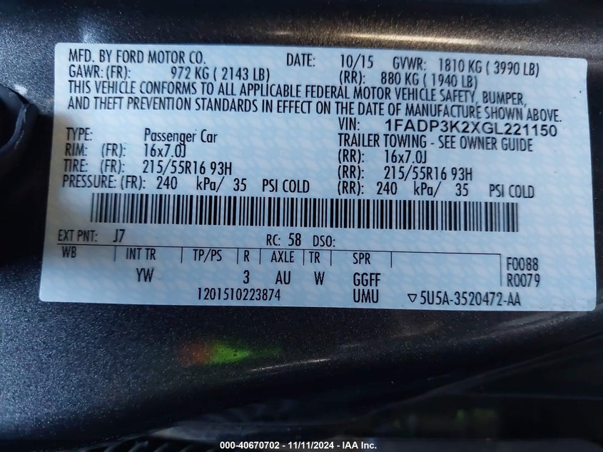 2016 FORD FOCUS SE - 1FADP3K2XGL221150