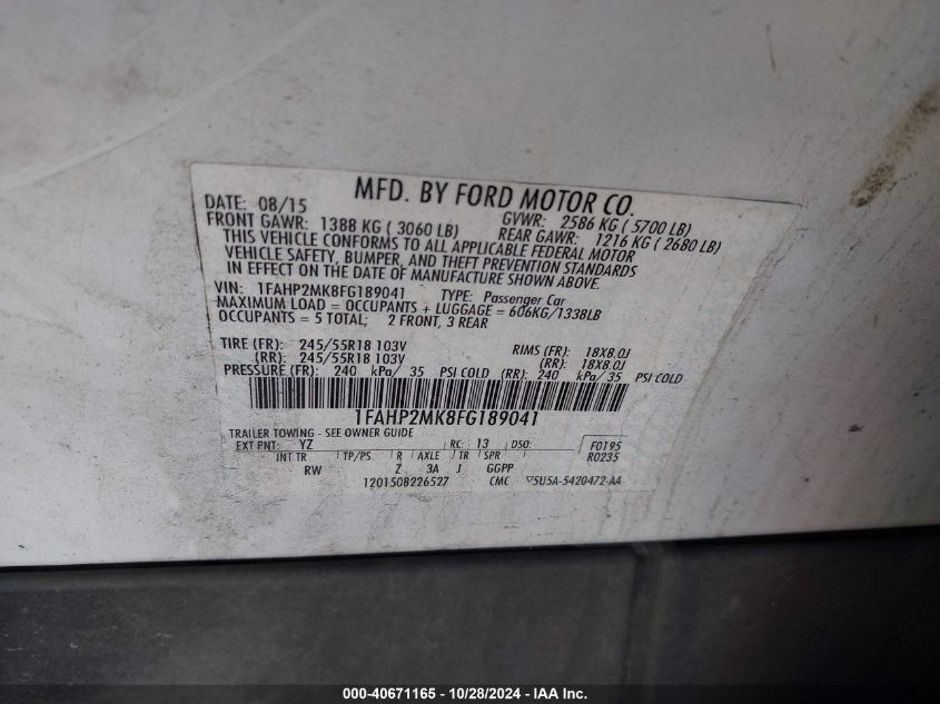 2015 FORD POLICE INTERCEPTOR - 1FAHP2MK8FG189041