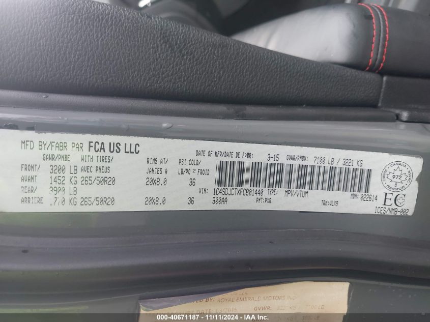 2015 DODGE DURANGO R/T - 1C4SDJCTXFC801440